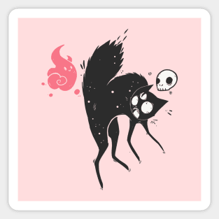 Funny Creepy Cute Goth Black Cat with Skull And Ghost Sticker